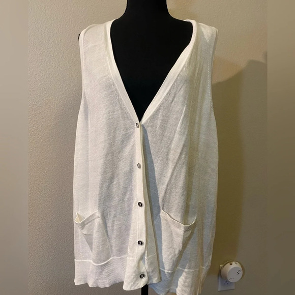 Michael Kors Sweater Vest Small/MED WHITE IVORY Oversized Button Up Lightweight - Picture 2 of 9